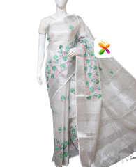 Pure Linen Tissue Saree With Embroidery SILK ZONE