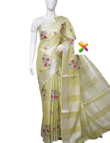 Pure Linen Tissue Saree With Embroidery SILK ZONE