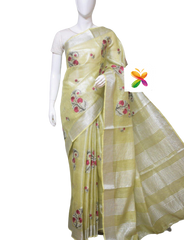 Pure Linen Tissue Saree With Embroidery SILK ZONE