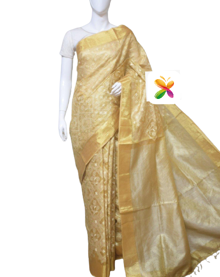 Pure Linen Tissue Saree With Embroidery SILK ZONE