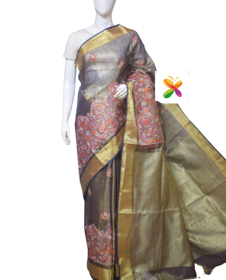 Pure Linen Tissue Saree Witj Embroidery SILK ZONE