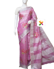 Pure Linen Tissue Sarew With Embroidery SILK ZONE
