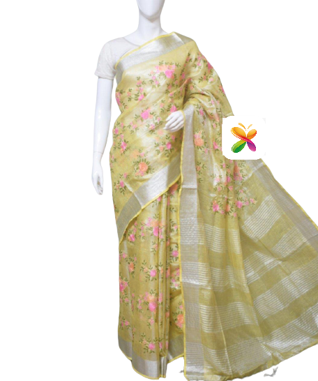 Pure Linen Tissue Saree With Embroidery SILK ZONE