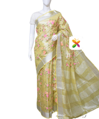 Pure Linen Tissue Saree With Embroidery SILK ZONE