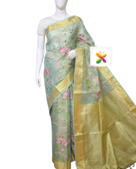 Pure Linen Tissue Saree With Embroidery SILK ZONE