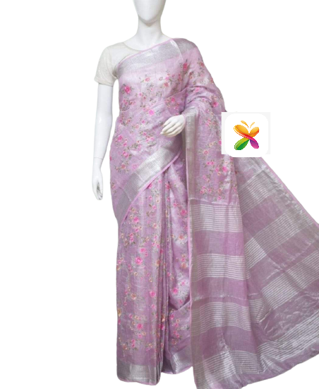 Pure Linen Tissue Saree With Embroidery SILK ZONE