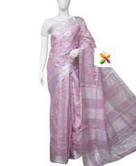 Pure Linen Tissue Saree With Embroidery SILK ZONE
