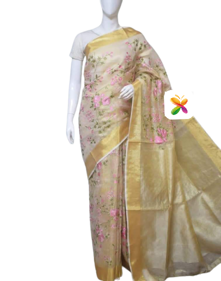 Pure Linen Tissue  Saree With Embroidery SILK ZONE