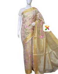 Pure Linen Tissue  Saree With Embroidery SILK ZONE