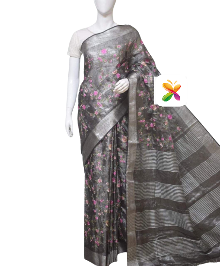 Pure Linen Tissue Saree With Embroidery SILK ZONE