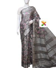 Pure Linen Tissue Saree With Embroidery SILK ZONE
