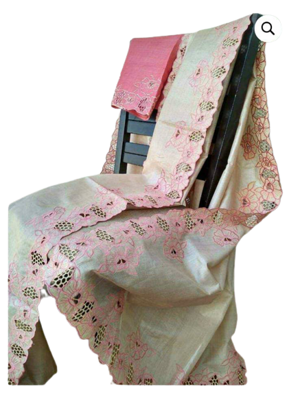 Pure tussar cutwork design embroidery silk saree SILK ZONE