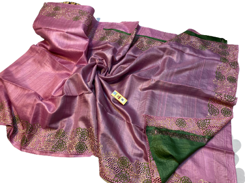 Pure tussar cutwork design embroidery silk saree SILK ZONE