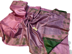 Pure tussar cutwork design embroidery silk saree SILK ZONE
