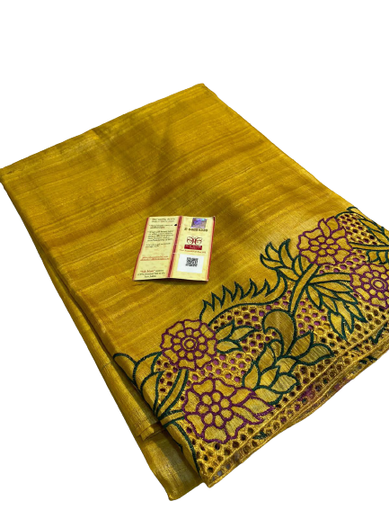 Pure tussar cutwork design embroidery silk saree SILK ZONE