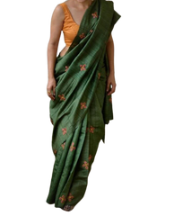 Pure tussar cutwork design embroidery silk saree SILK ZONE