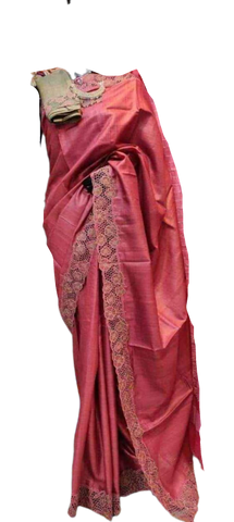 Pure tussar cutwork design embroidery silk saree SILK ZONE