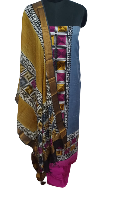 Semi-Tussar printed suit SILK ZONE