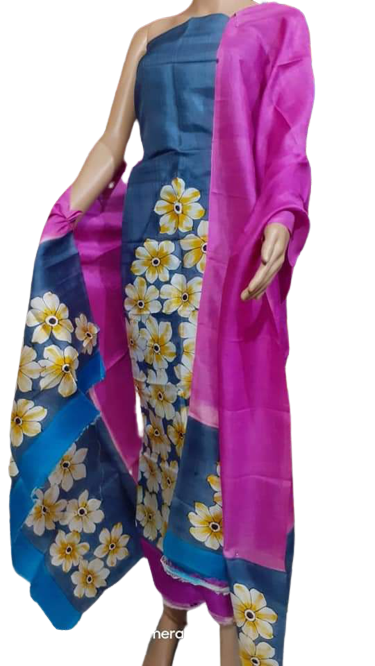 Tussar silk hand print suit SILK ZONE