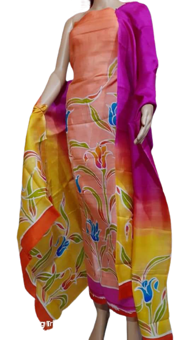 Tussar silk hand print suit SILK ZONE