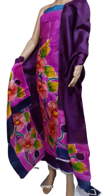 Tussar silk hand print suit SILK ZONE