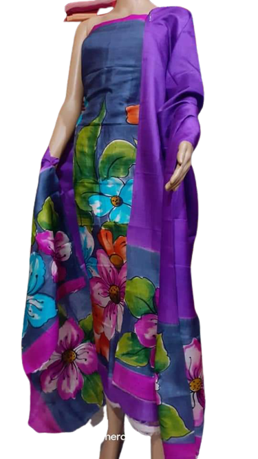 Tussar silk hand print suit SILK ZONE