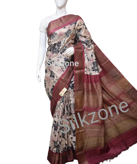 Pure Tussar Silk print saree