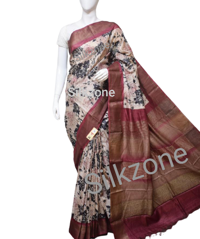 Pure Tussar Silk print saree