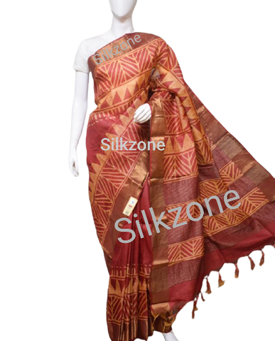 Pure Tussar Silk print saree