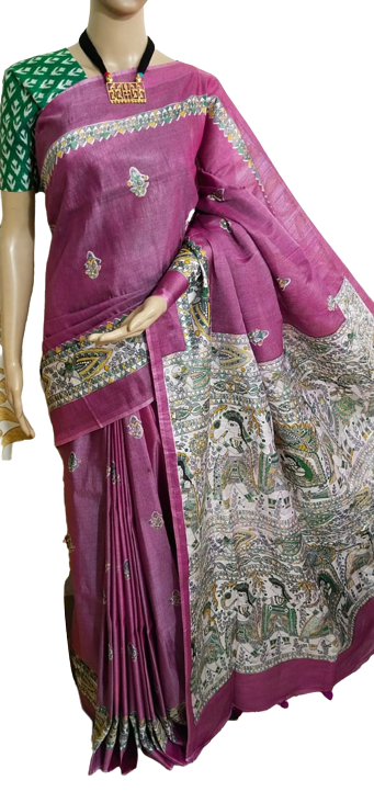 Katan silk madhubani print saree SILK ZONE