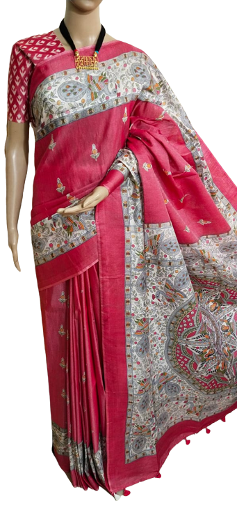 Katan silk madhubani print saree Silk ZONE