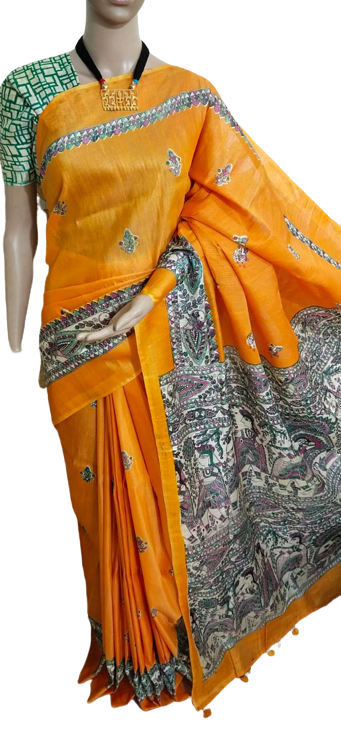 Katan silk madhubani print saree SILK ZON