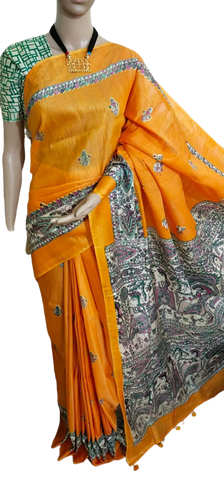 Katan silk madhubani print saree SILK ZON