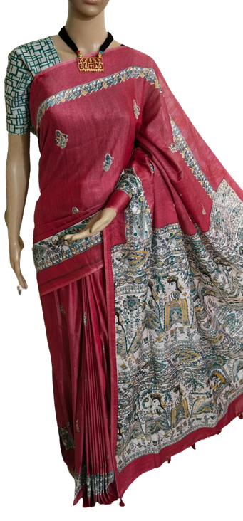 Katan silk madhubani print saree SILK ZON