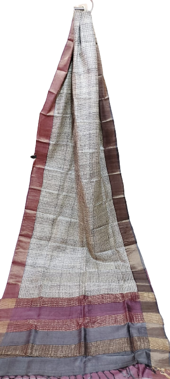 Tussar handblock print saree