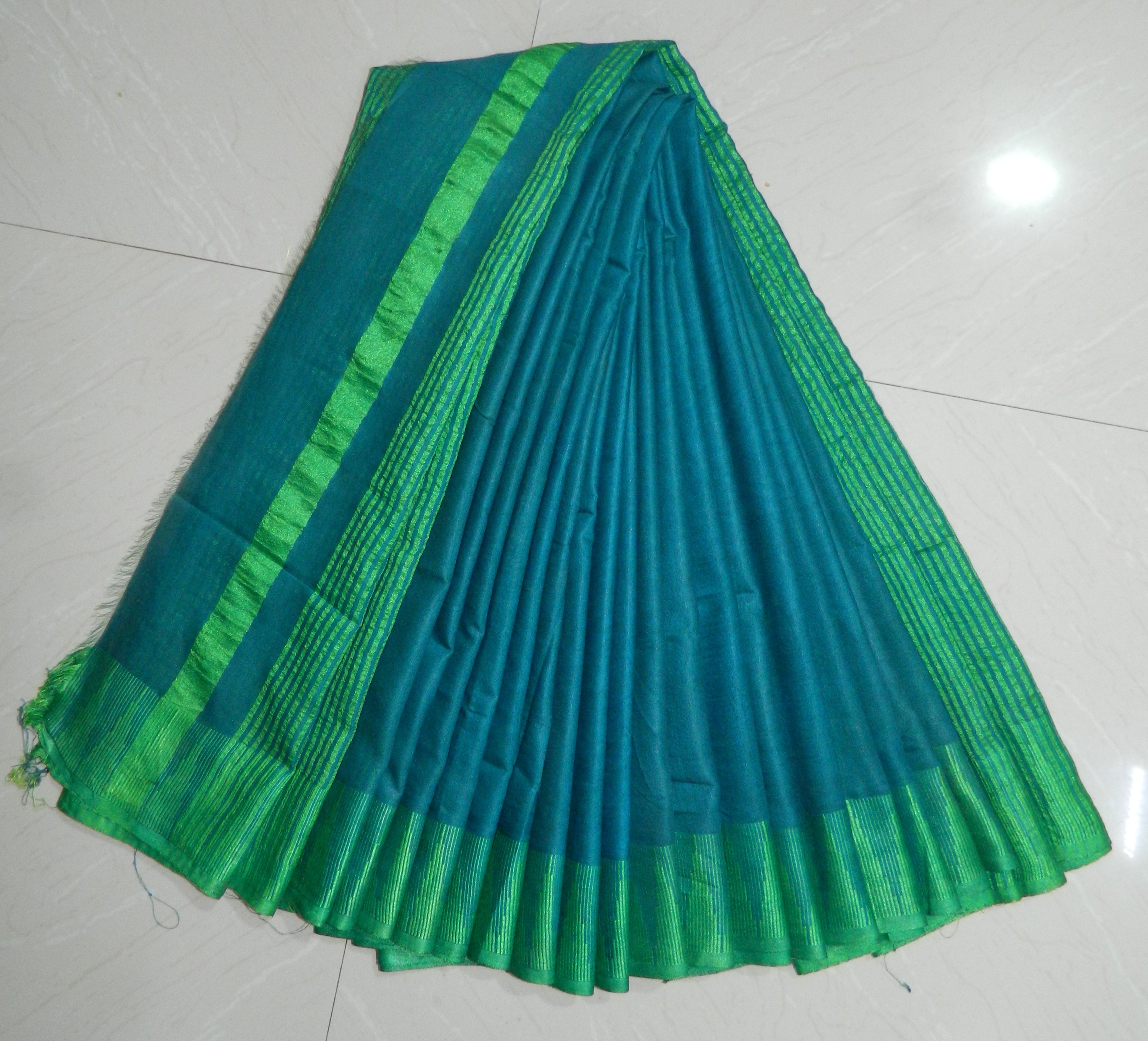 COTTON ART SILK TEMPLE BORDER  SAREE WITH BLOUSE INDIA SILK P.W.C.S. LTD