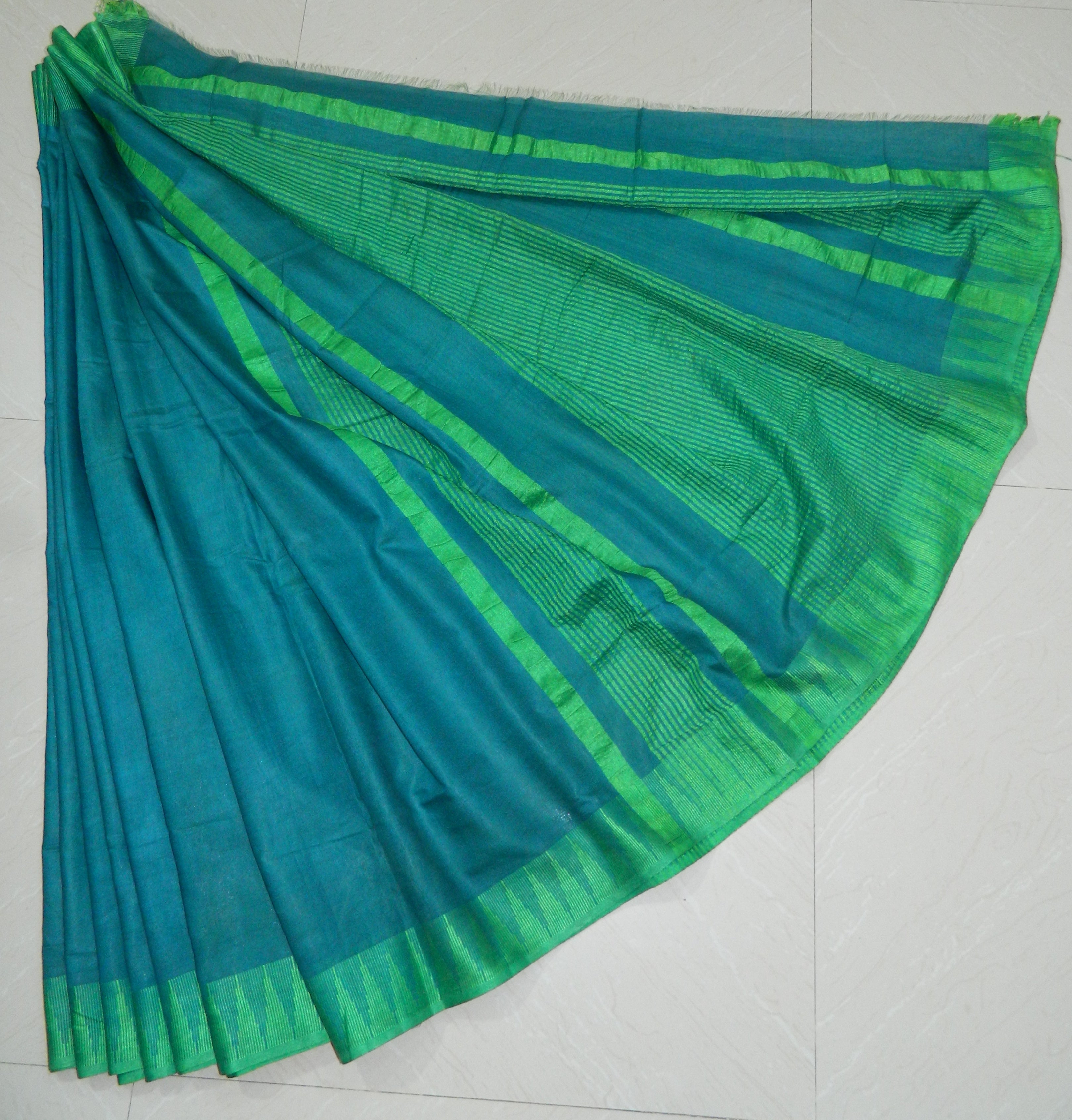 COTTON ART SILK TEMPLE BORDER  SAREE WITH BLOUSE INDIA SILK P.W.C.S. LTD