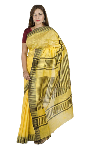 Cotton Art silk black Temple border yellow saree with black yellow lining blouse INDIA SILK P.W.C.S. LTD