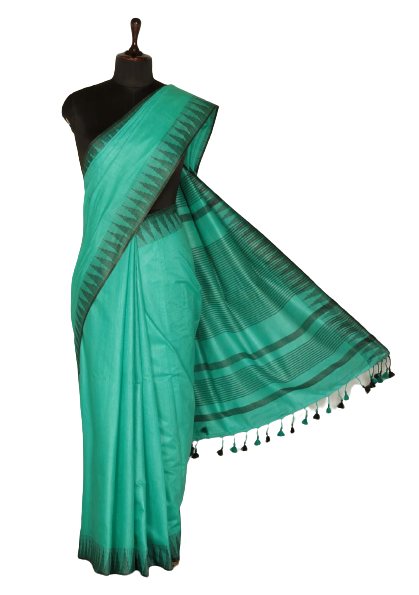 Cotton Art silk black Temple border Rama Green saree with black Rama Green lining blouse INDIA SILK P.W.C.S. LTD