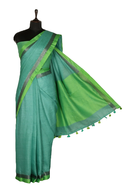 Linen slub Saree with contrast blouse INDIA SILK P.W.C.S. LTD