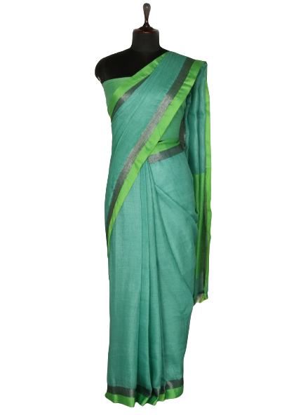 Linen slub Saree with contrast blouse INDIA SILK P.W.C.S. LTD